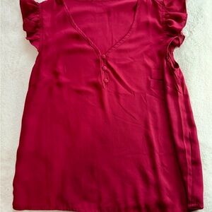 Elegant Women's Ruffled Sleeve Blouse - Rich Red